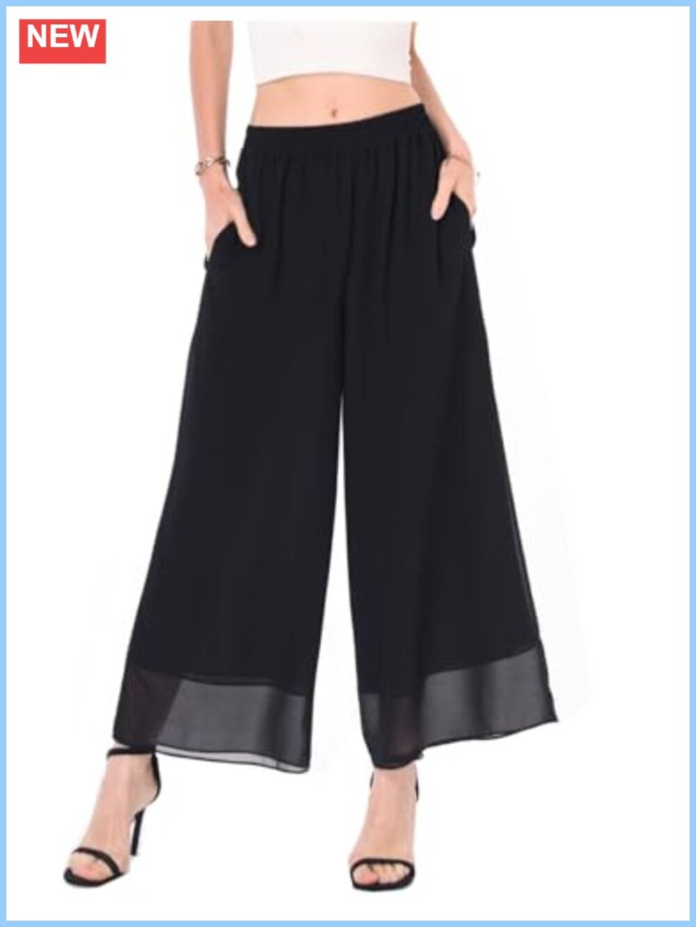Women's Chiffon Wide Leg Palazzo Pants Capris High Waisted Stretchy